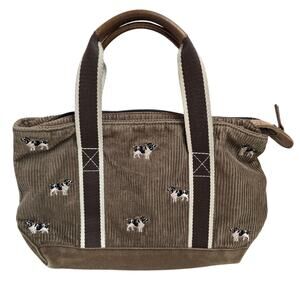 Vintage L.L. Bean Springer Corduroy Small Tote Purse Brown Dog